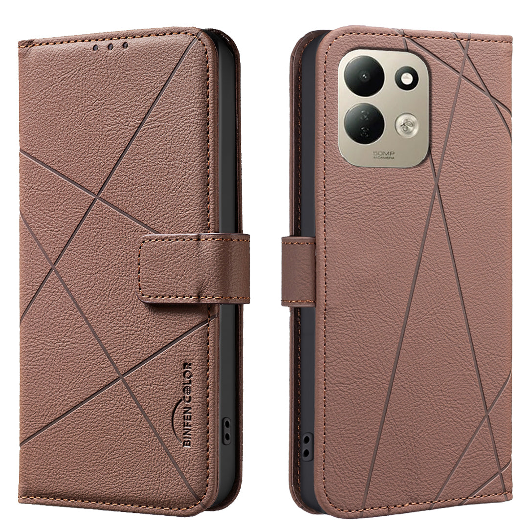 BINFEN COLOR för Xiaomi Redmi 17 5G / Xiaomi Redmi 17 4G BF35-skal med geometrisk prägel och läder, mobilskal med RFID-blockerande plånboksställ