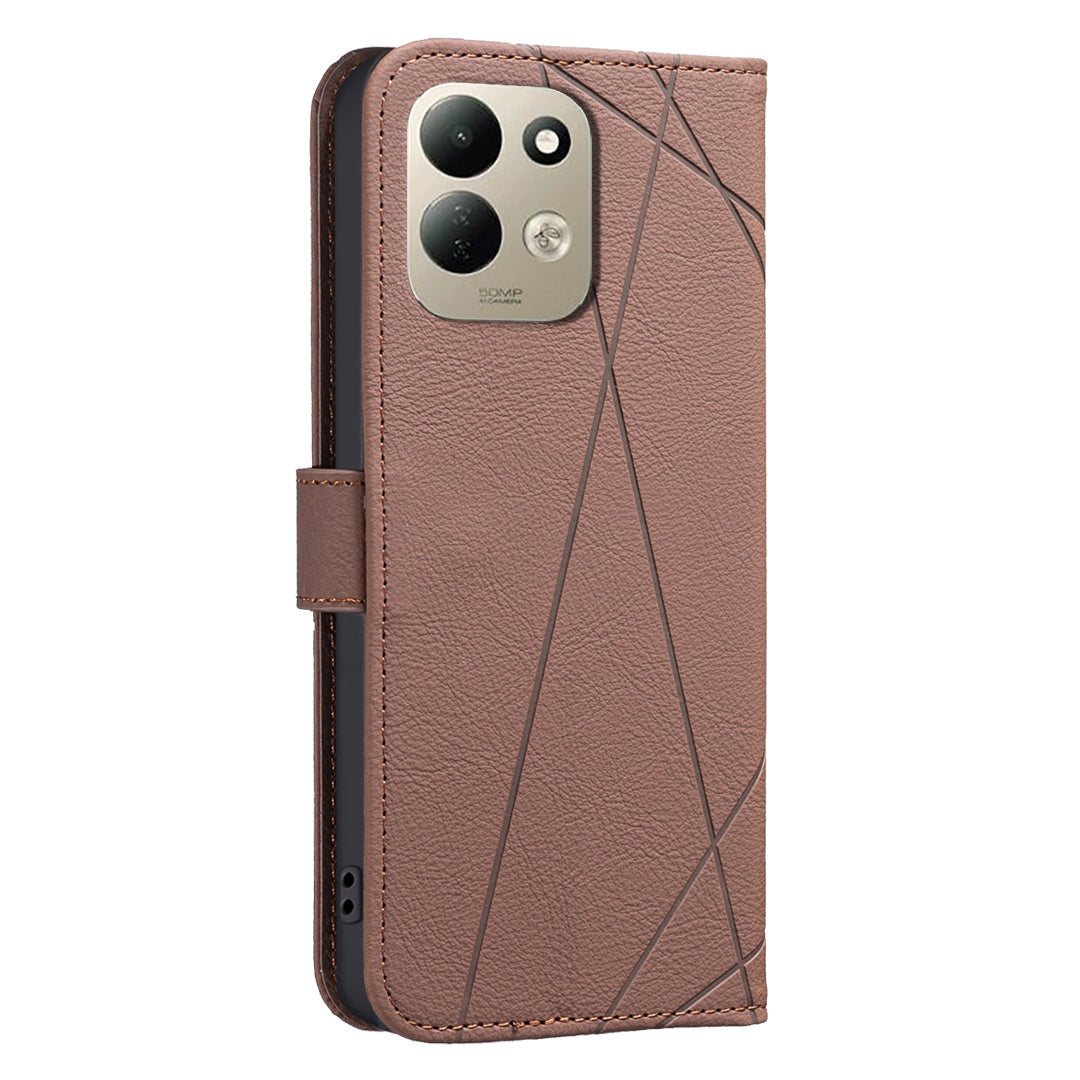 BINFEN COLOR för Xiaomi Redmi 17 5G / Xiaomi Redmi 17 4G BF35-skal med geometrisk prägel och läder, mobilskal med RFID-blockerande plånboksställ