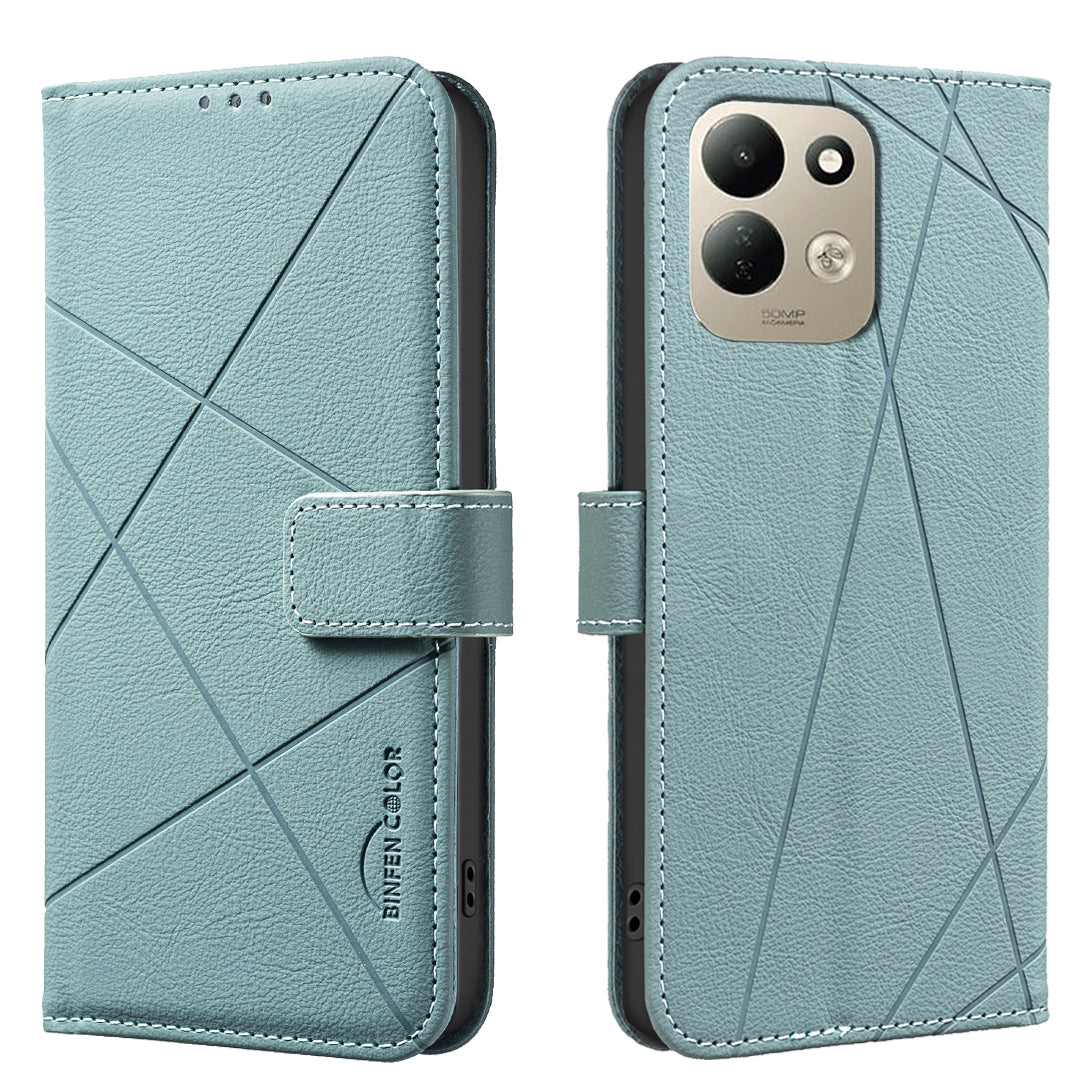 BINFEN COLOR för Xiaomi Redmi 17 5G / Xiaomi Redmi 17 4G BF35-skal med geometrisk prägel och läder, mobilskal med RFID-blockerande plånboksställ