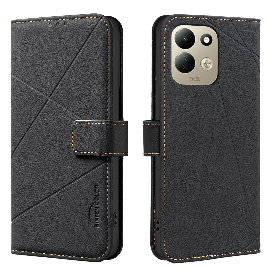 BINFEN COLOR för Xiaomi Redmi 17 5G / Xiaomi Redmi 17 4G BF35-skal med geometrisk prägel och läder, mobilskal med RFID-blockerande plånboksställ