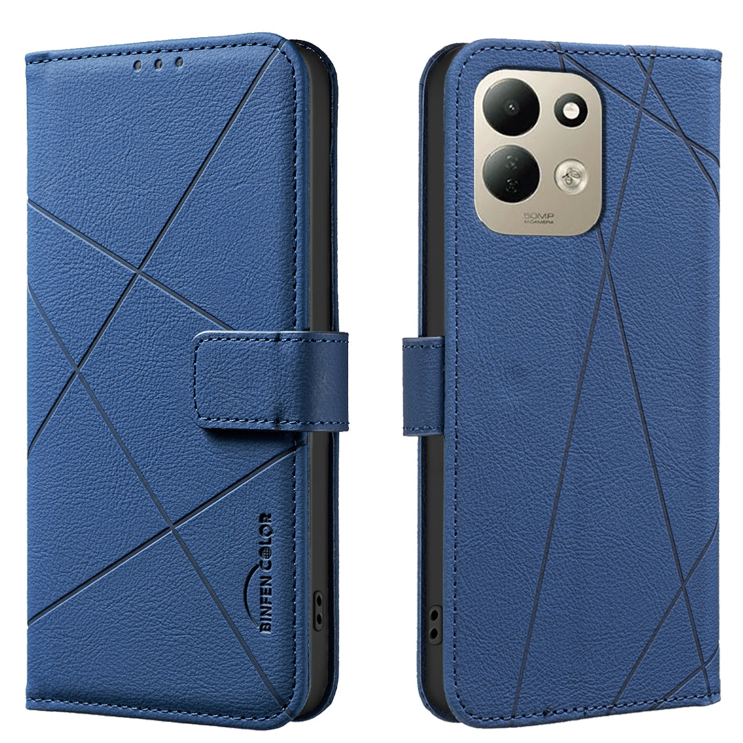 BINFEN COLOR för Xiaomi Redmi 17 5G / Xiaomi Redmi 17 4G BF35-skal med geometrisk prägel och läder, mobilskal med RFID-blockerande plånboksställ