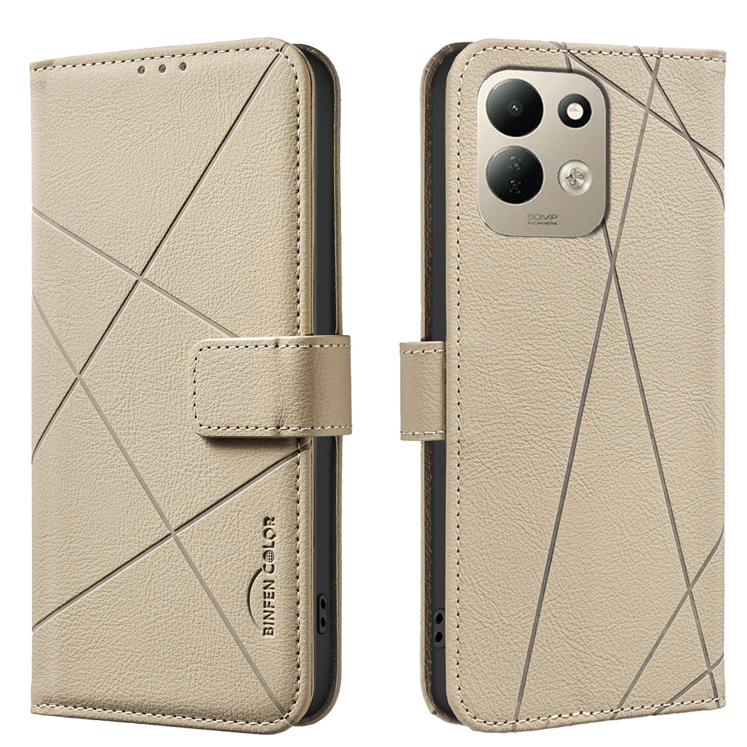 BINFEN COLOR för Xiaomi Redmi 17 5G / Xiaomi Redmi 17 4G BF35-skal med geometrisk prägel och läder, mobilskal med RFID-blockerande plånboksställ