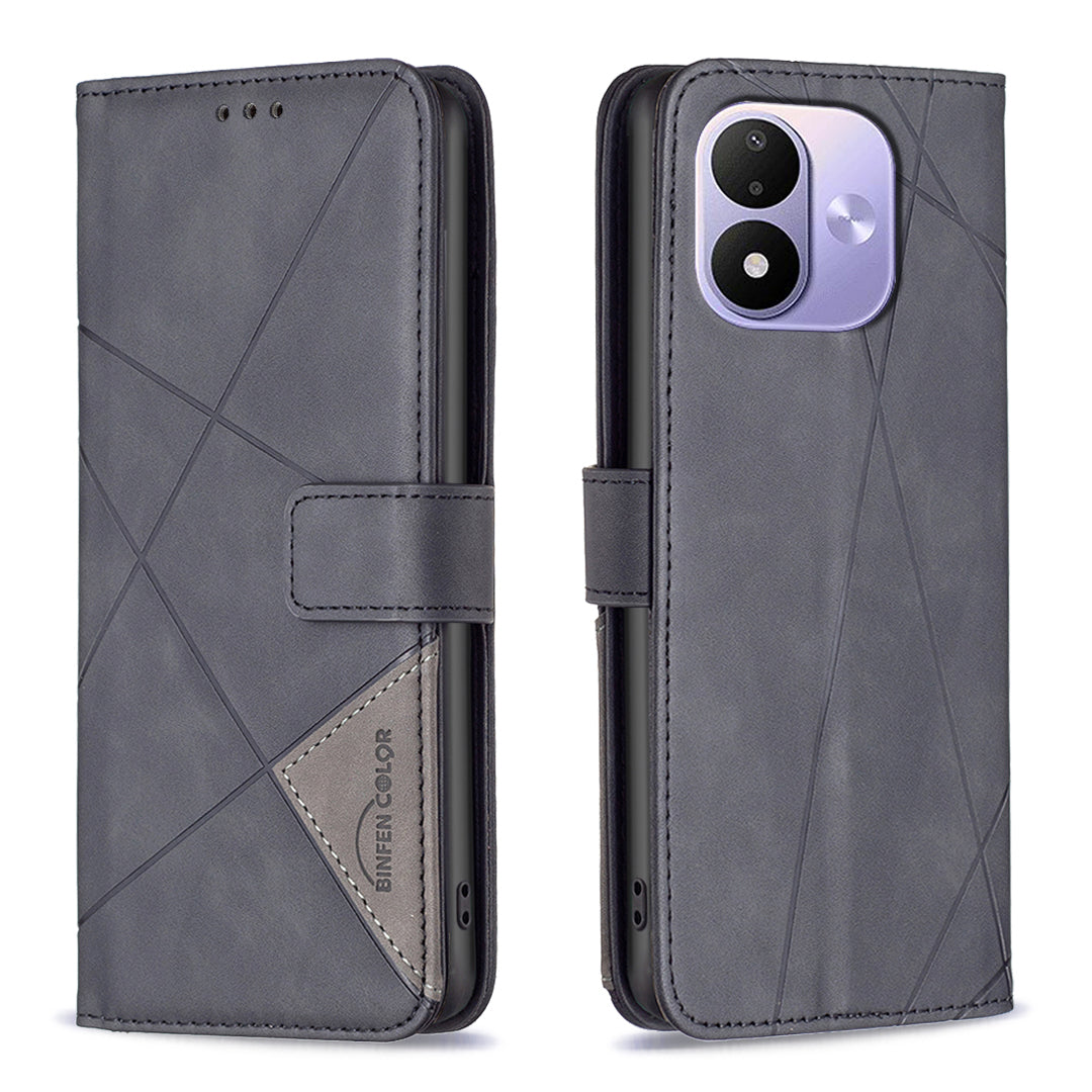BINFEN COLOR for Xiaomi Redmi Note 17 4G (Global) / Note 17 5G (Global) / Note 17 (India / China) 5G Phone Case Wallet Stand Geometry Imprinted Leather Cover