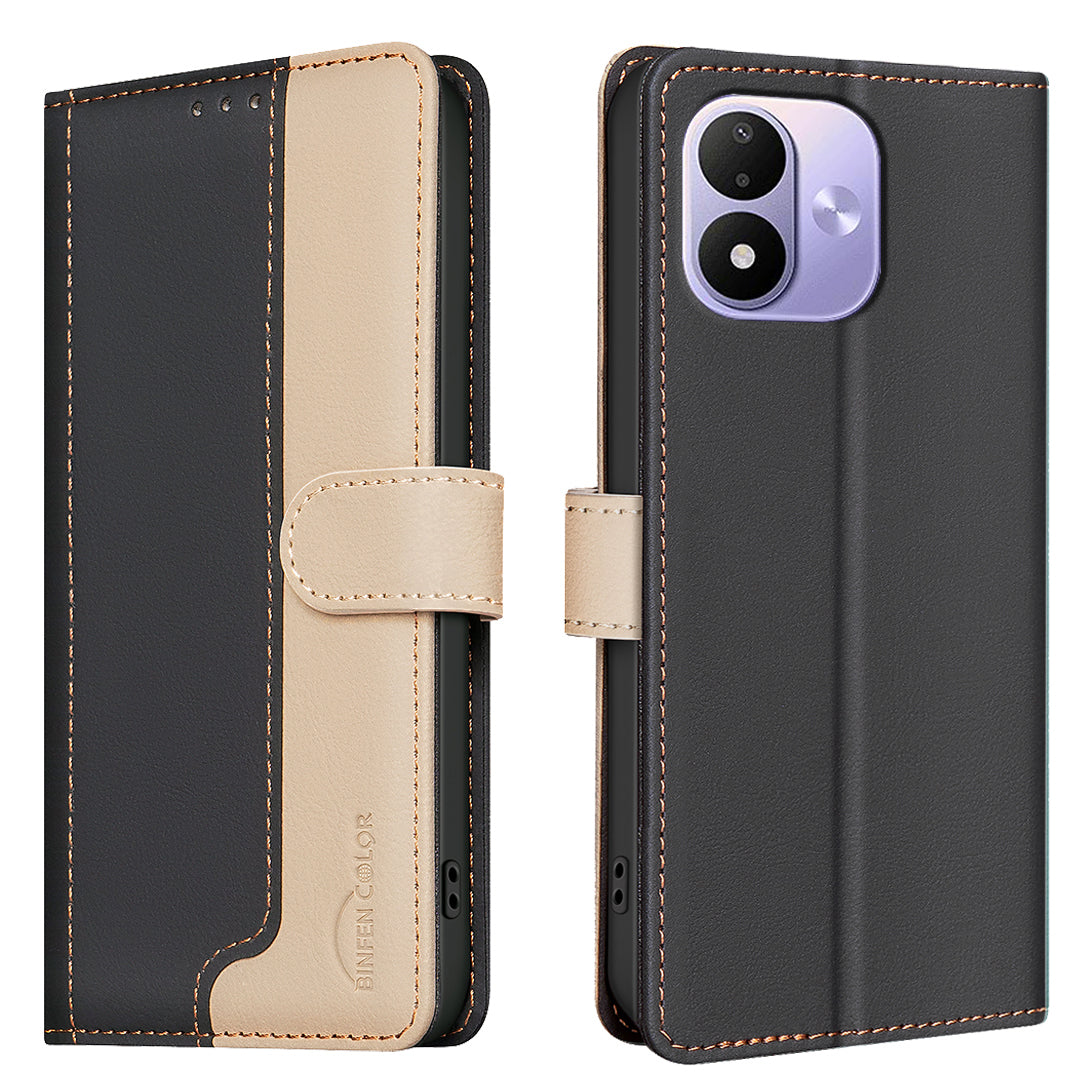 BINFEN COLOR for Xiaomi Redmi Note 17 4G (Global) / Note 17 5G (Global) / Note 17 (India / China) 5G Leather Case Splicing Color RFID Blocking Wallet Stand Phone Cover