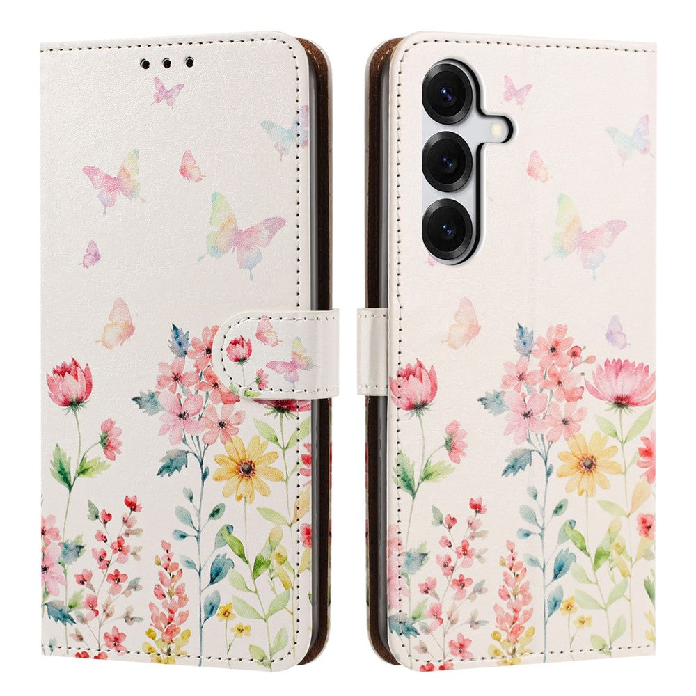 For Samsung Galaxy S25 / S24 Case Pattern Printed Wallet Flip Stand PU Leather Phone Cover with Wrist Strap