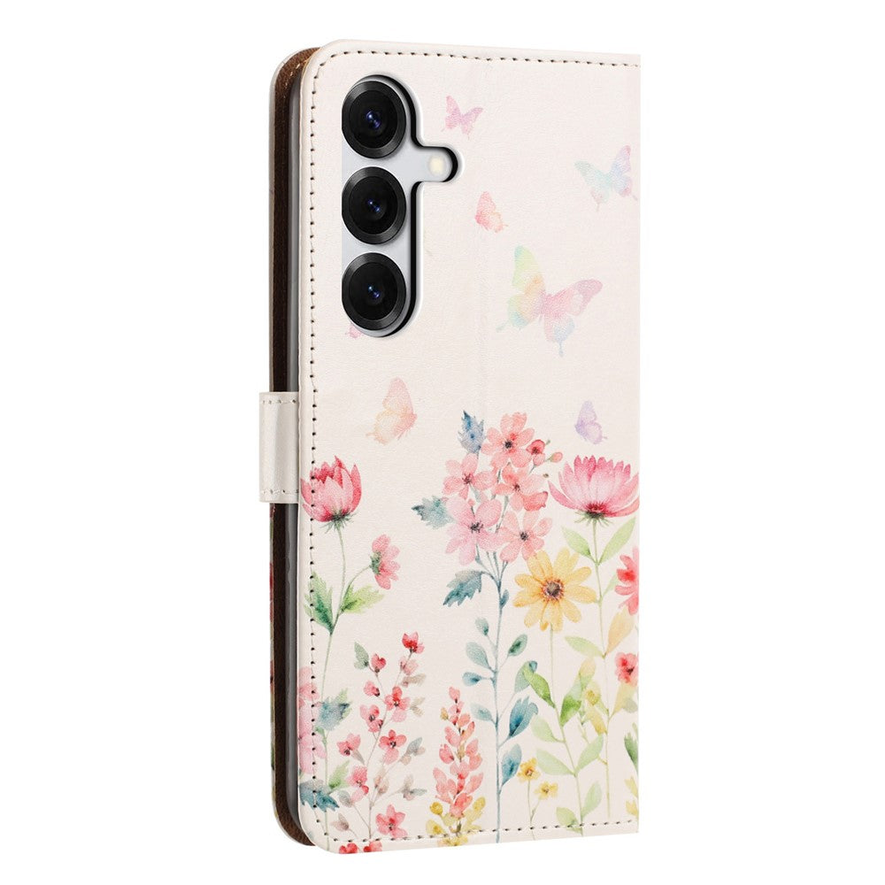 For Samsung Galaxy S25 / S24 Case Pattern Printed Wallet Flip Stand PU Leather Phone Cover with Wrist Strap