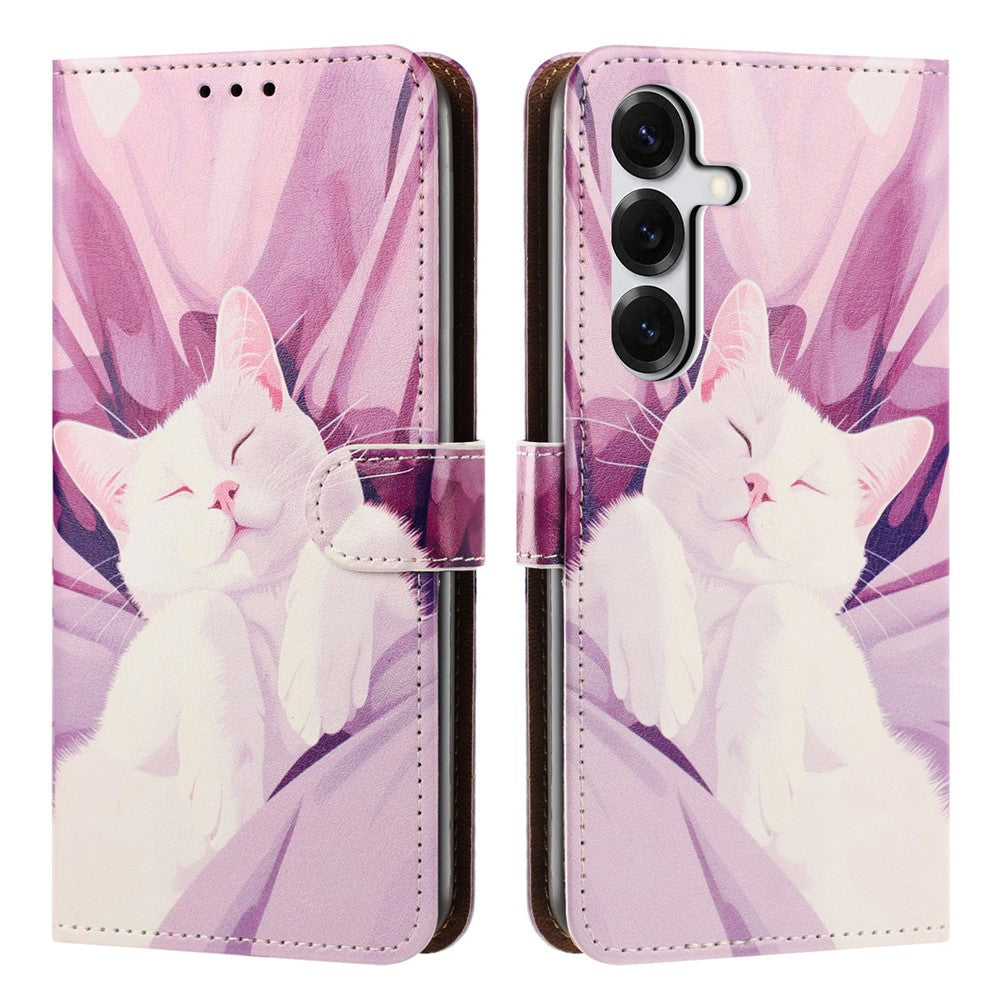 For Samsung Galaxy S25 / S24 Case Pattern Printed Wallet Flip Stand PU Leather Phone Cover with Wrist Strap