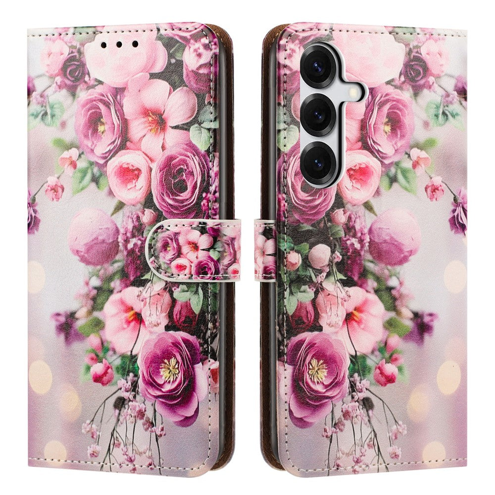 For Samsung Galaxy S25 / S24 Case Pattern Printed Wallet Flip Stand PU Leather Phone Cover with Wrist Strap