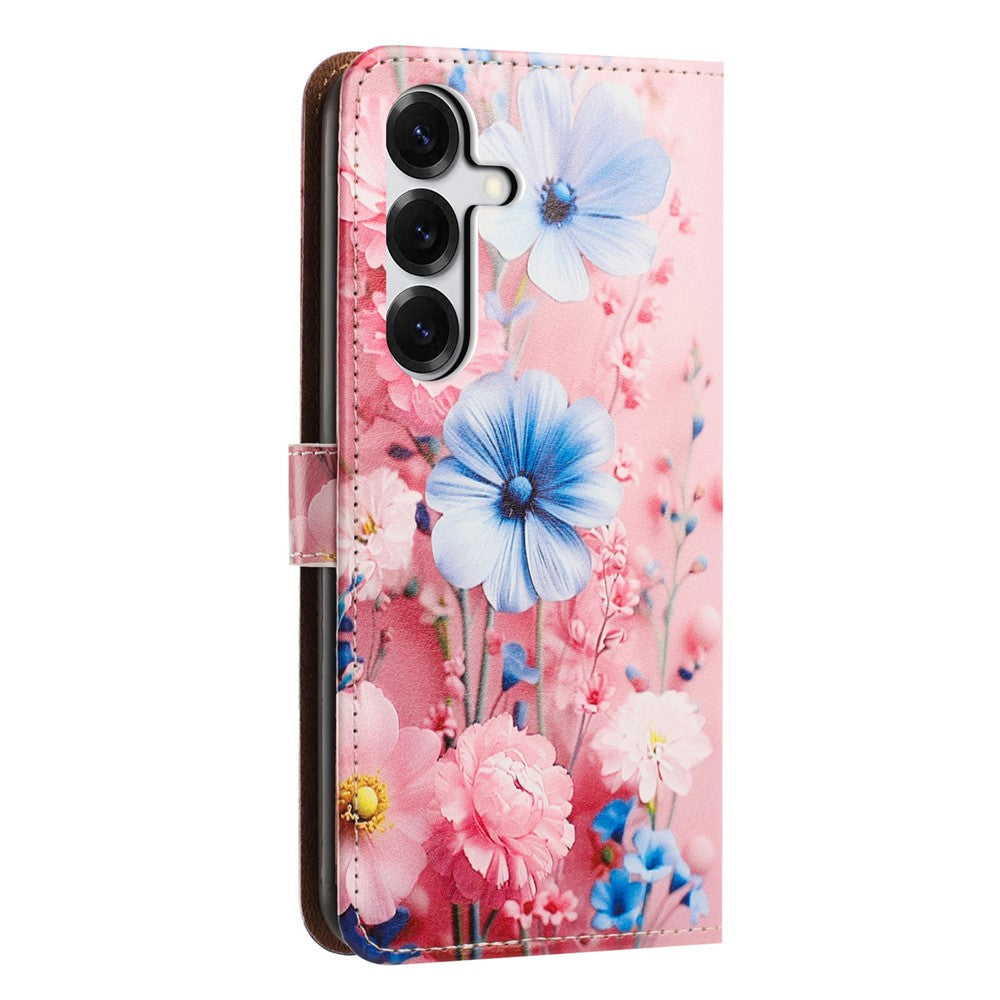 Til Samsung Galaxy S25+ / S24+ etui Mønsterprintet tegnebog flip stativ PU læder telefoncover med håndledsrem
