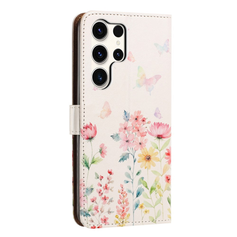 Samsung Galaxy S24 Ultra Skal Mönster Tryckt Plånboksfodral Flip Stand PU Läder Mobilskal med Handledsrem