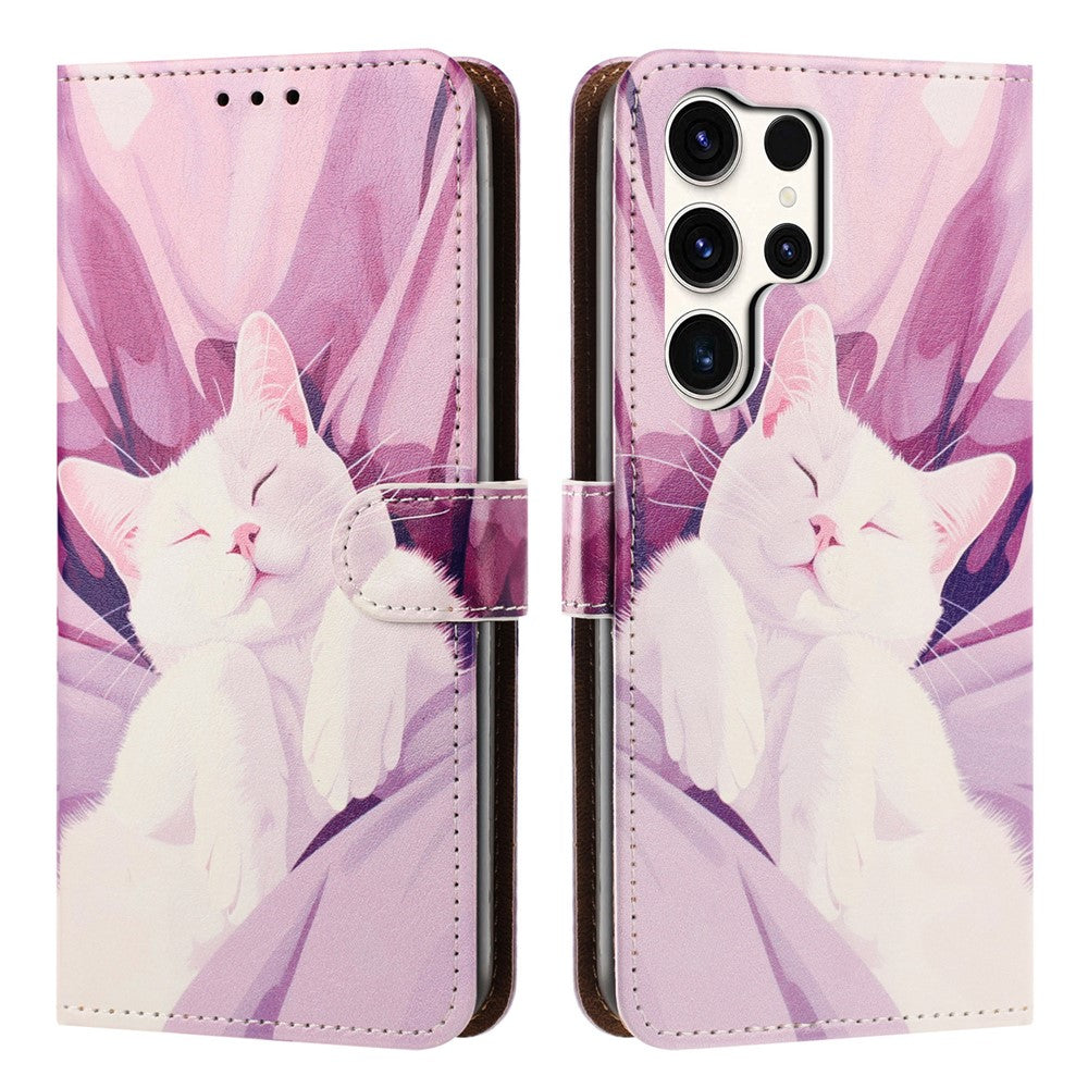 Samsung Galaxy S24 Ultra Skal Mönster Tryckt Plånboksfodral Flip Stand PU Läder Mobilskal med Handledsrem