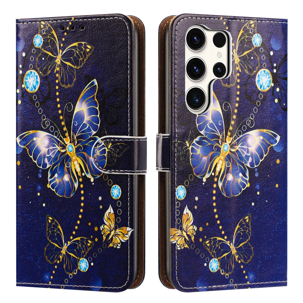 For Samsung Galaxy S25 Ultra Case Pattern Printed Wallet Flip Stand PU Leather Phone Cover with Wrist Strap