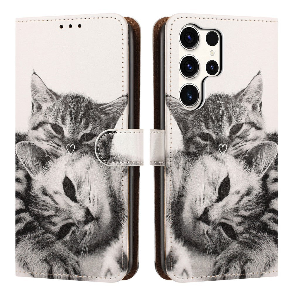 Samsung Galaxy S25 Ultra Skal Mönster Tryckt Plånboksfodral Flip Stand PU Läder Mobilskal med Handledsrem