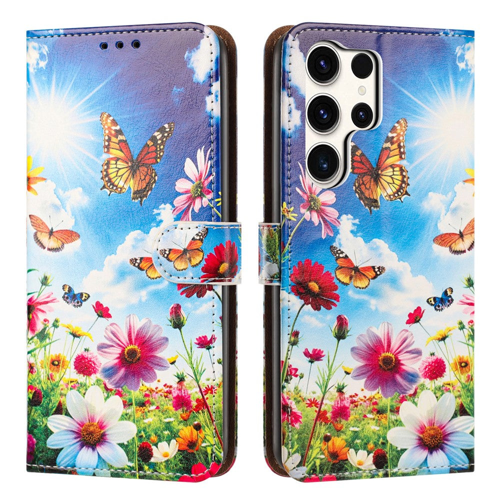 Samsung Galaxy S25 Ultra Skal Mönster Tryckt Plånboksfodral Flip Stand PU Läder Mobilskal med Handledsrem
