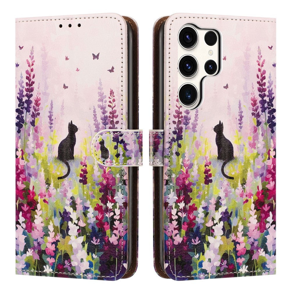 Samsung Galaxy S25 Ultra Skal Mönster Tryckt Plånboksfodral Flip Stand PU Läder Mobilskal med Handledsrem