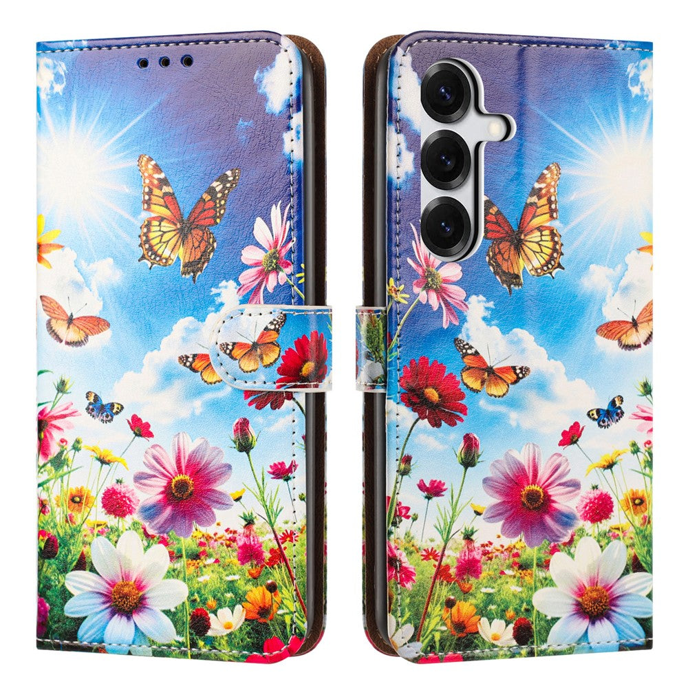 For Samsung Galaxy S26+ Case Pattern Printed Wallet Flip Stand PU Leather Phone Cover with Wrist Strap