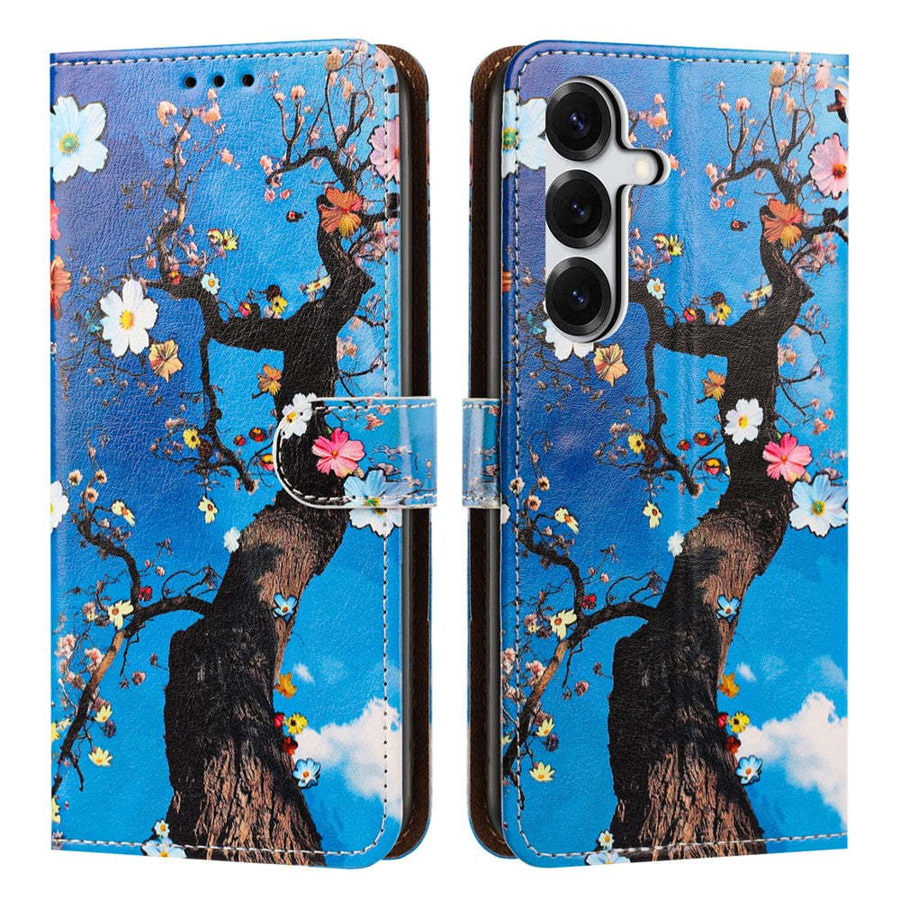 For Samsung Galaxy S26+ Case Pattern Printed Wallet Flip Stand PU Leather Phone Cover with Wrist Strap