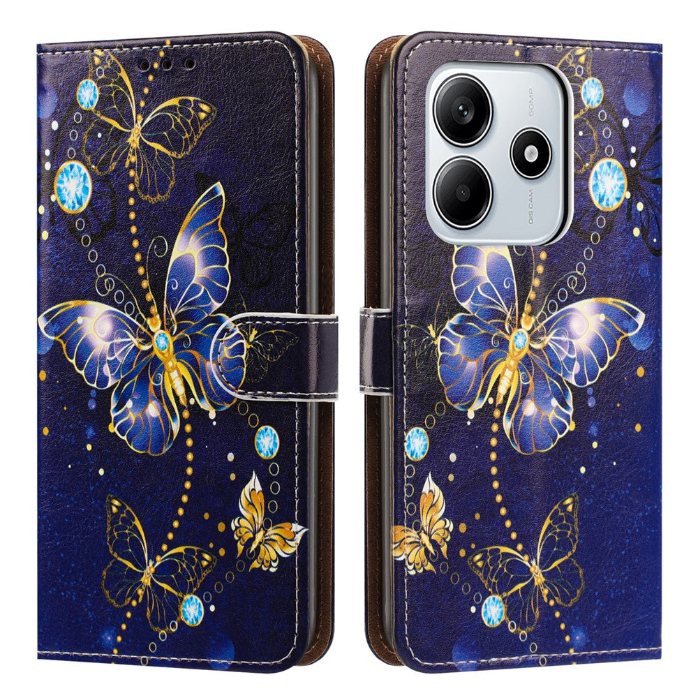 For Xiaomi Redmi Note 14 5G Case Pattern Printed Wallet Flip Stand PU Leather Phone Cover with Wrist Strap