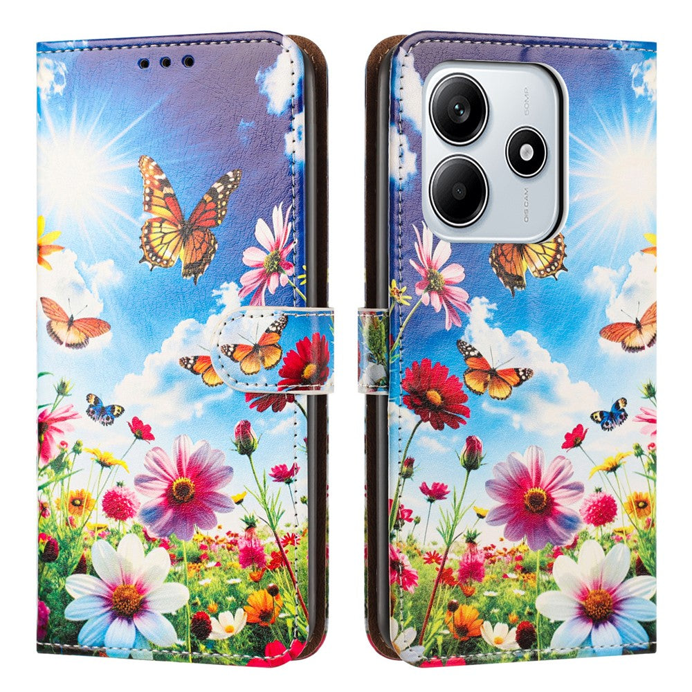 For Xiaomi Redmi Note 14 5G Case Pattern Printed Wallet Flip Stand PU Leather Phone Cover with Wrist Strap