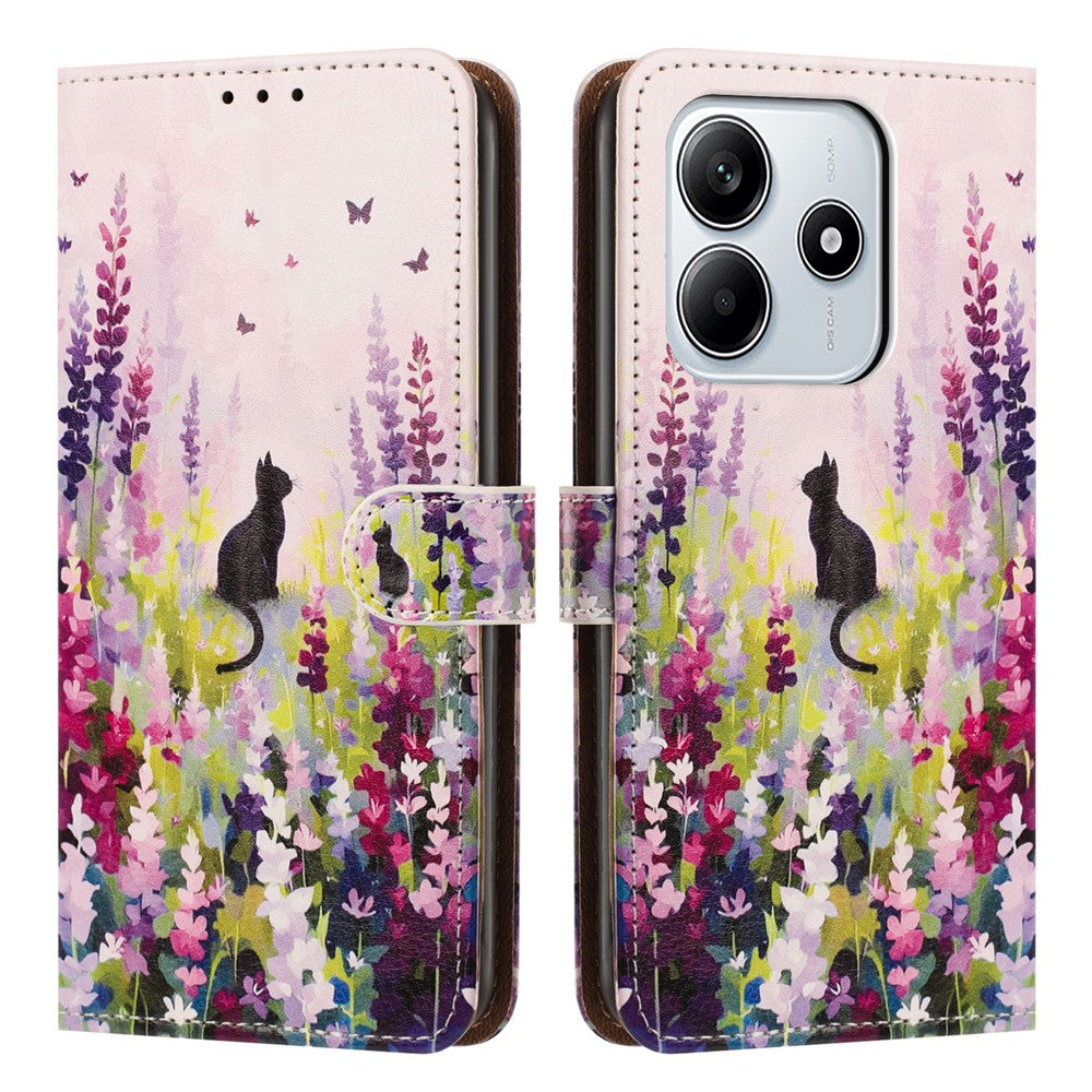 For Xiaomi Redmi Note 14 5G Case Pattern Printed Wallet Flip Stand PU Leather Phone Cover with Wrist Strap