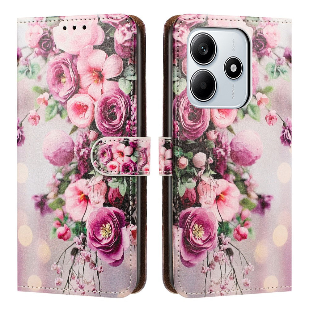 For Xiaomi Redmi Note 14 5G Case Pattern Printed Wallet Flip Stand PU Leather Phone Cover with Wrist Strap