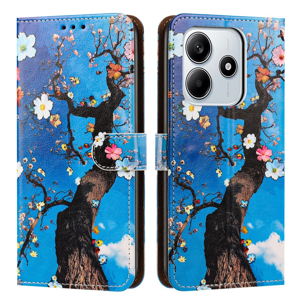 For Xiaomi Redmi Note 14 5G Case Pattern Printed Wallet Flip Stand PU Leather Phone Cover with Wrist Strap