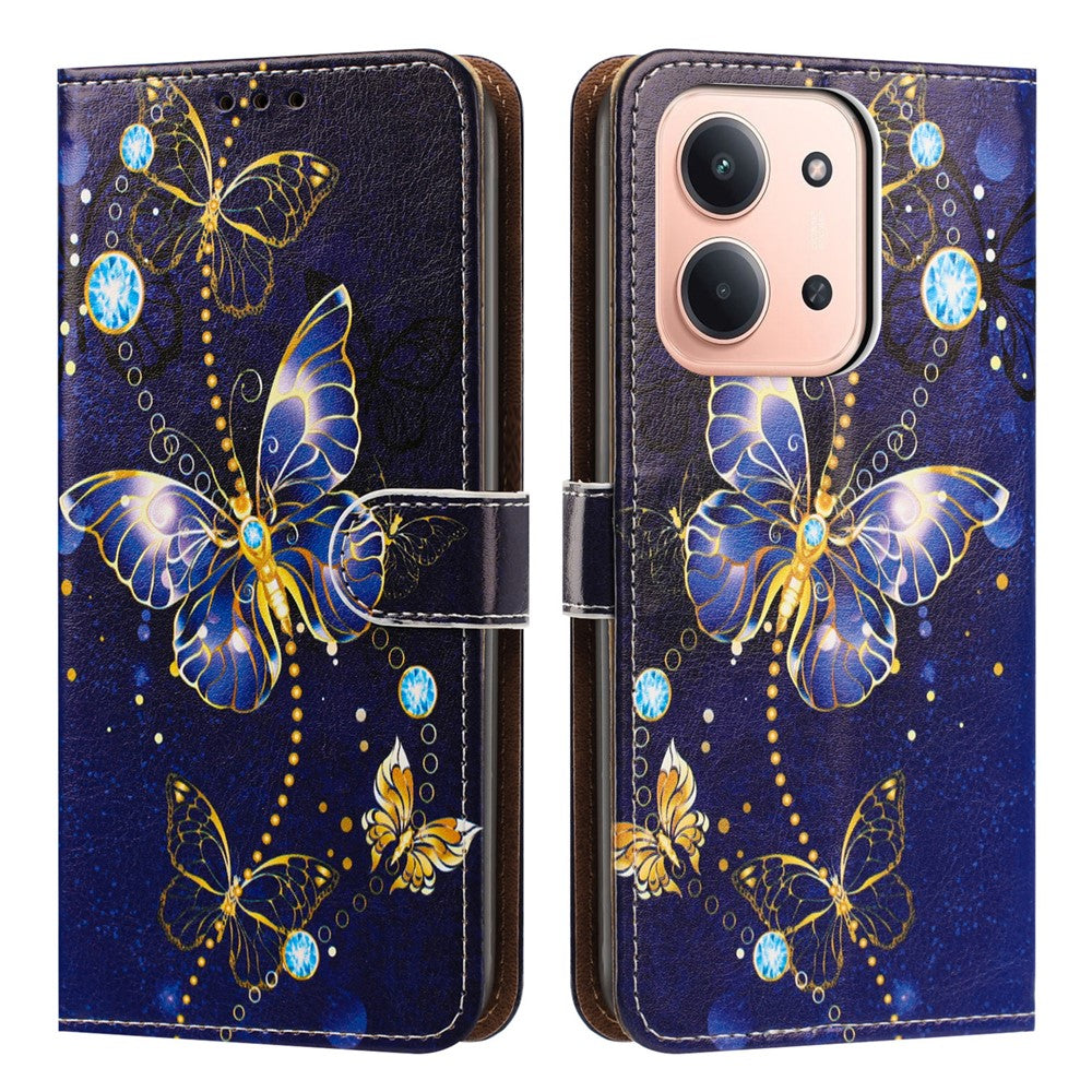 For Xiaomi Redmi 15C 4G (EU) (173mm) / 15C 5G (EU) (173mm)  Case Pattern Printed Wallet Flip Stand PU Leather Phone Cover with Wrist Strap