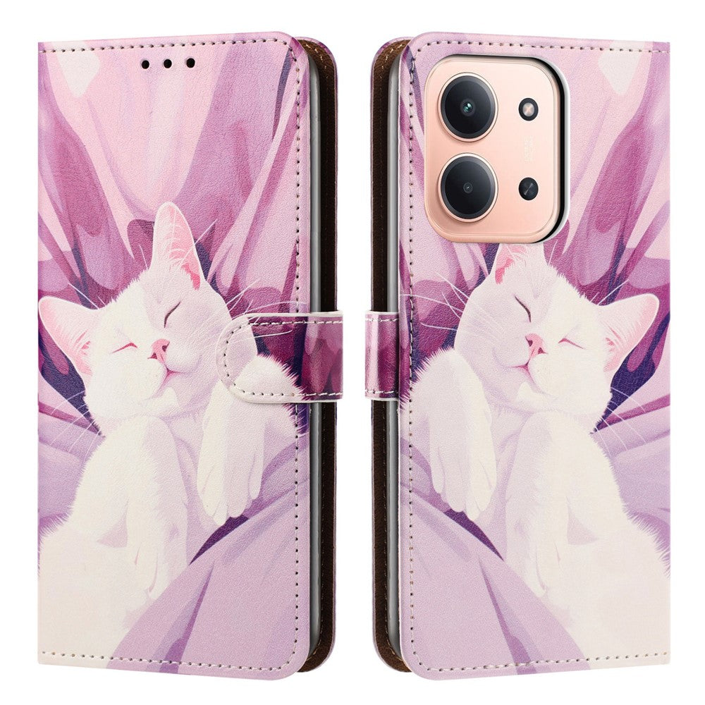 For Xiaomi Redmi 15C 4G (EU) (173mm) / 15C 5G (EU) (173mm)  Case Pattern Printed Wallet Flip Stand PU Leather Phone Cover with Wrist Strap