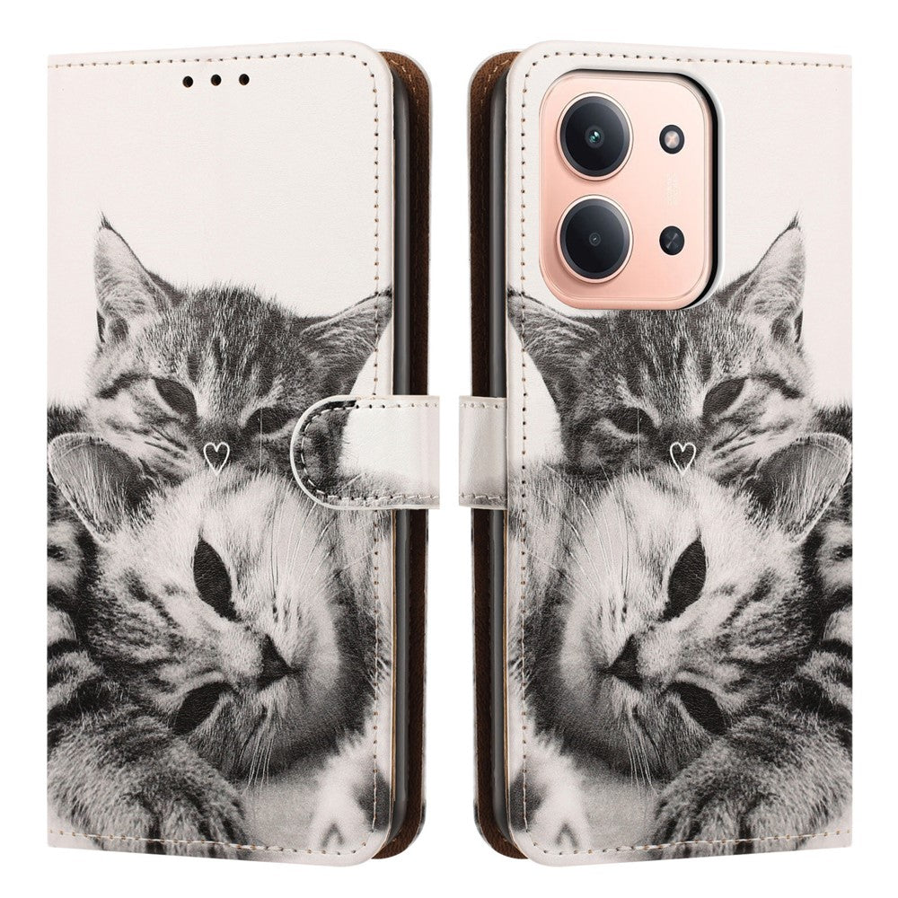 For Xiaomi Redmi 15C 4G (EU) (173mm) / 15C 5G (EU) (173mm)  Case Pattern Printed Wallet Flip Stand PU Leather Phone Cover with Wrist Strap
