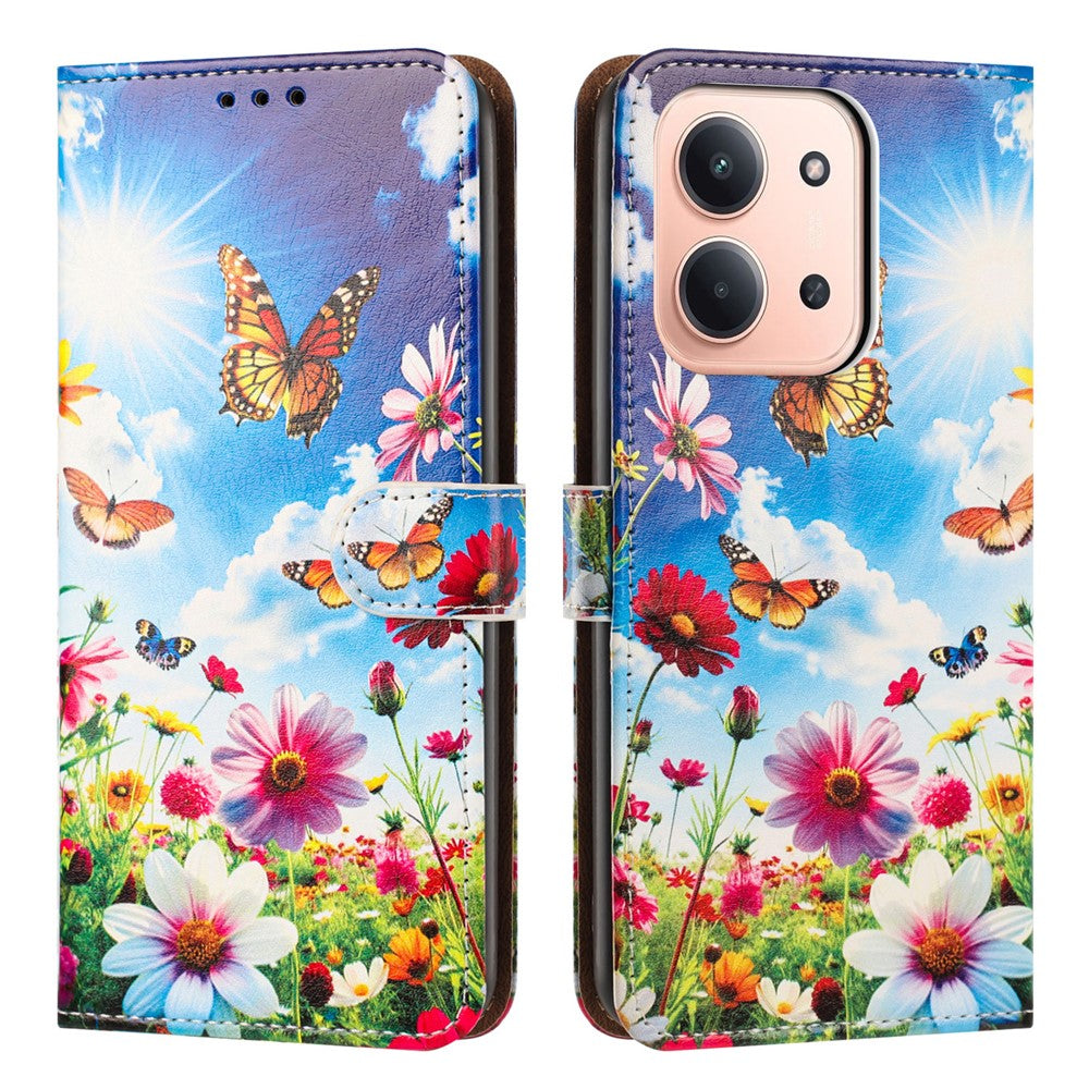 For Xiaomi Redmi 15C 4G (EU) (173mm) / 15C 5G (EU) (173mm)  Case Pattern Printed Wallet Flip Stand PU Leather Phone Cover with Wrist Strap