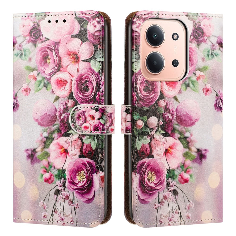 For Xiaomi Redmi 15C 4G (EU) (173mm) / 15C 5G (EU) (173mm)  Case Pattern Printed Wallet Flip Stand PU Leather Phone Cover with Wrist Strap
