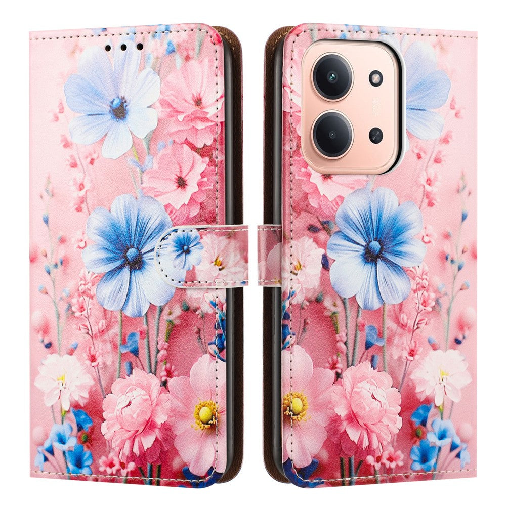 For Xiaomi Redmi 15C 4G (EU) (173mm) / 15C 5G (EU) (173mm)  Case Pattern Printed Wallet Flip Stand PU Leather Phone Cover with Wrist Strap