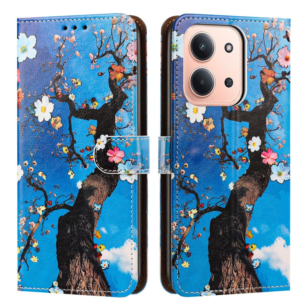 For Xiaomi Redmi 15C 4G (EU) (173mm) / 15C 5G (EU) (173mm)  Case Pattern Printed Wallet Flip Stand PU Leather Phone Cover with Wrist Strap