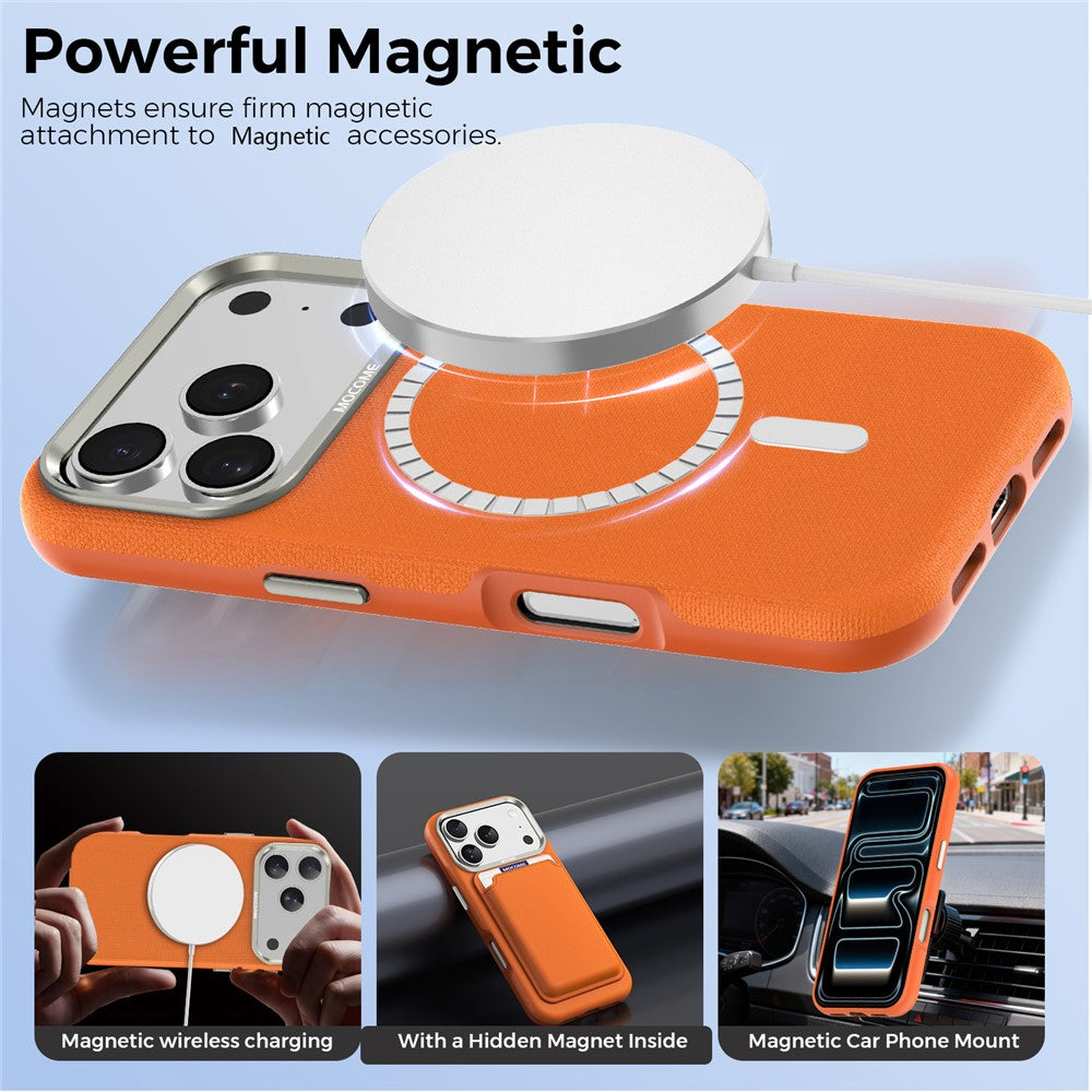 Til iPhone 18 Pro Cover Kompatibelt med MagSafe Fint Gittermønster Læderbelagt TPU PC Telefoncover med Metal Linseramme