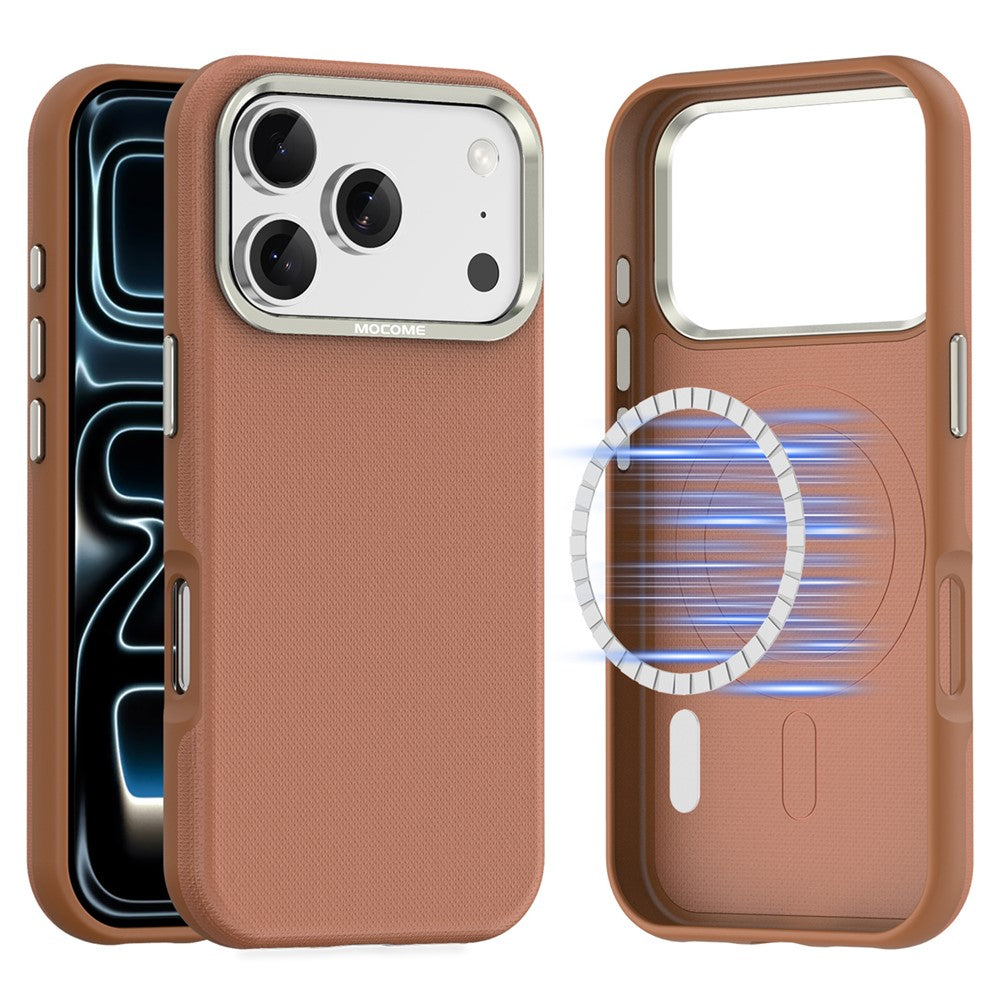 Til iPhone 18 Pro Cover Kompatibelt med MagSafe Fint Gittermønster Læderbelagt TPU PC Telefoncover med Metal Linseramme