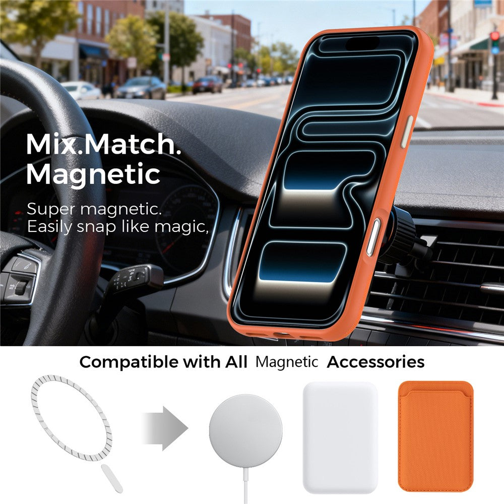 For iPhone 18 Pro Max Case Compatible with MagSafe Fine Grid Texture Leather Coated TPU PC Phone Cover with Metal Lens Frame