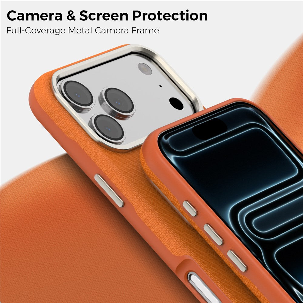 For iPhone 18 Pro Max Case Compatible with MagSafe Fine Grid Texture Leather Coated TPU PC Phone Cover with Metal Lens Frame