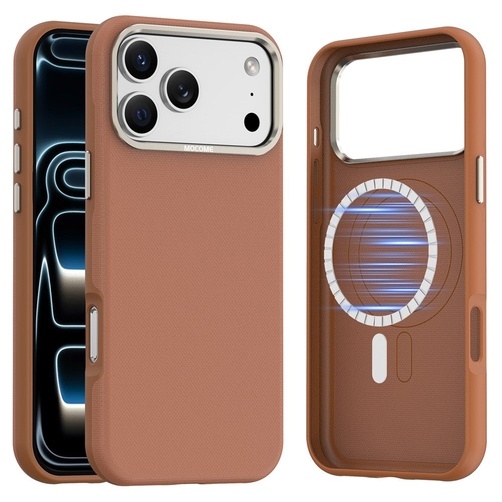 For iPhone 18 Pro Max Case Compatible with MagSafe Fine Grid Texture Leather Coated TPU PC Phone Cover with Metal Lens Frame