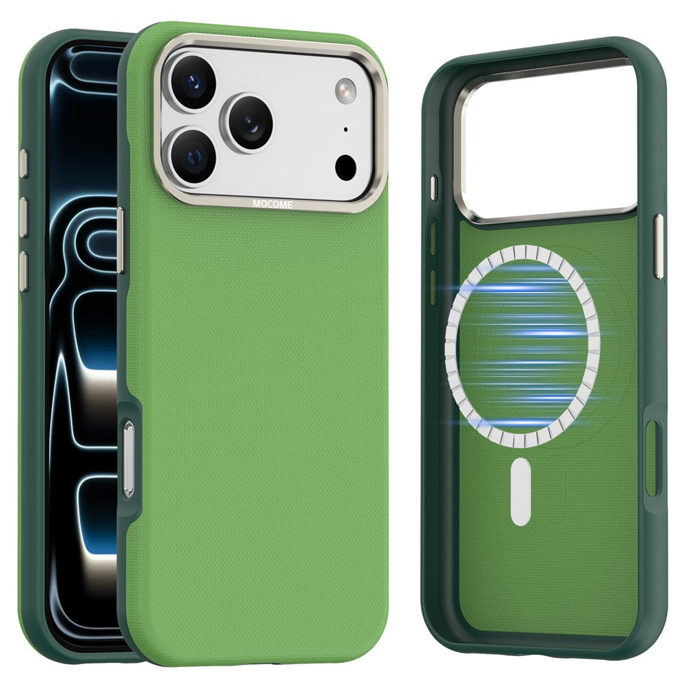 For iPhone 18 Pro Max Case Compatible with MagSafe Fine Grid Texture Leather Coated TPU PC Phone Cover with Metal Lens Frame