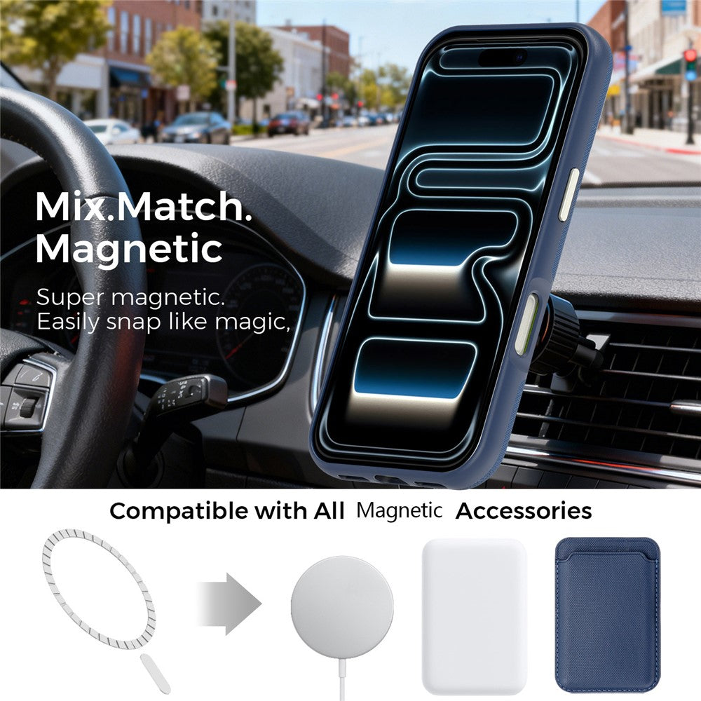 For iPhone 18 Pro Case Compatible with MagSafe Fine Grid Texture Leather Back Phone Cover with Detachable Card Holder