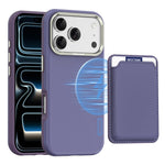 For iPhone 18 Pro Case Compatible with MagSafe Fine Grid Texture Leather Back Phone Cover with Detachable Card Holder