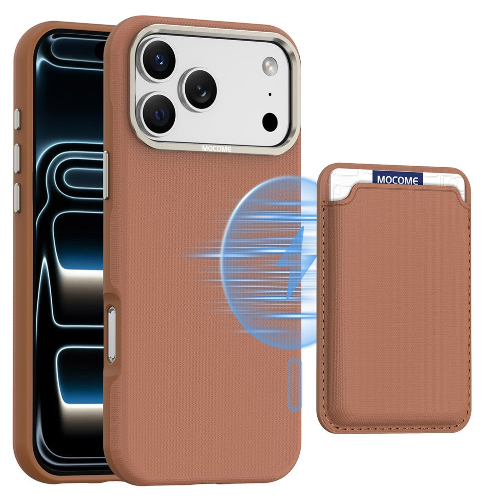 For iPhone 18 Pro Max Case Compatible with MagSafe Fine Grid Texture Leather Back Phone Cover with Detachable Card Holder