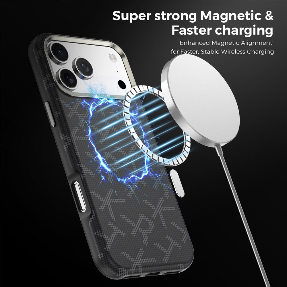 For iPhone 18 Pro Max Magnetic Case Aramid Fiber Texture Leather + PC + TPU Shockproof Phone Cover