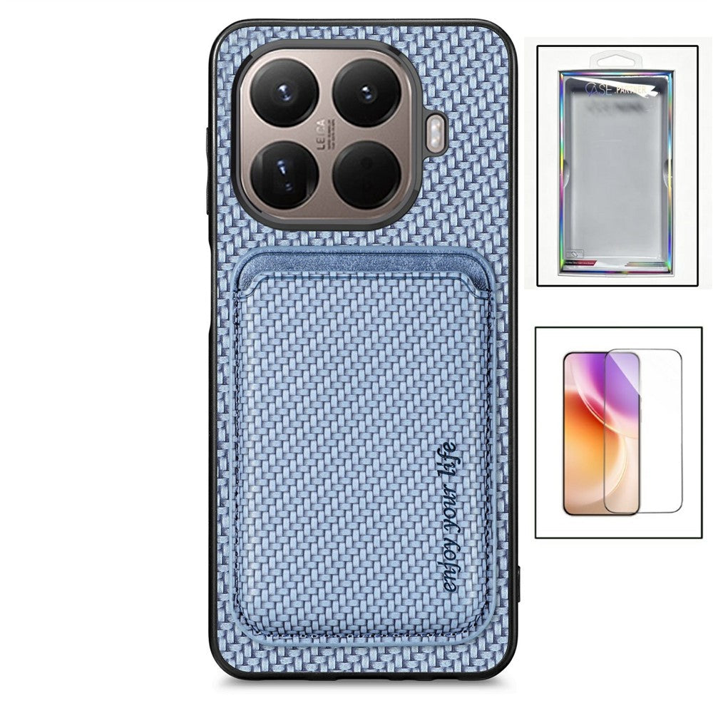 Xiaomi 17T Magnetiskt Skal Avtagbart Korthållare Kolfibertextur mobilskal med Härdat Glas Skärmskydd