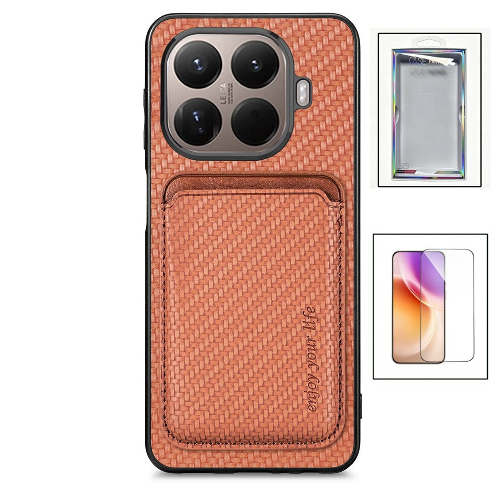 Xiaomi 17T Magnetiskt Skal Avtagbart Korthållare Kolfibertextur mobilskal med Härdat Glas Skärmskydd