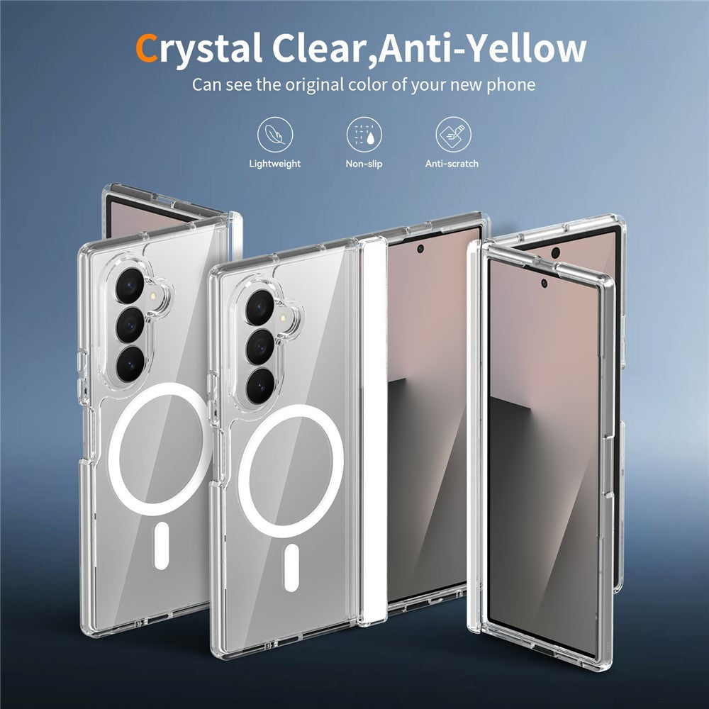 For Samsung Galaxy Z Fold7 5G Magnetic Case Shockproof Acrylic Clear Cover with Tempered Glass Screen Protector