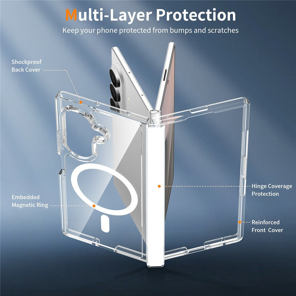 For Samsung Galaxy Z Fold7 5G Magnetic Case Shockproof Acrylic Clear Cover with Tempered Glass Screen Protector