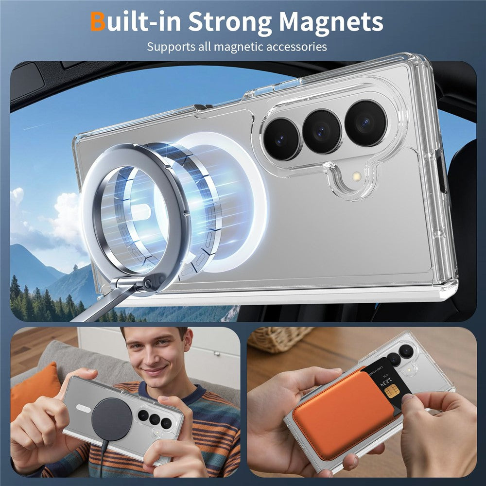 For Samsung Galaxy Z Fold7 5G Magnetic Case Shockproof Acrylic Clear Cover with Tempered Glass Screen Protector