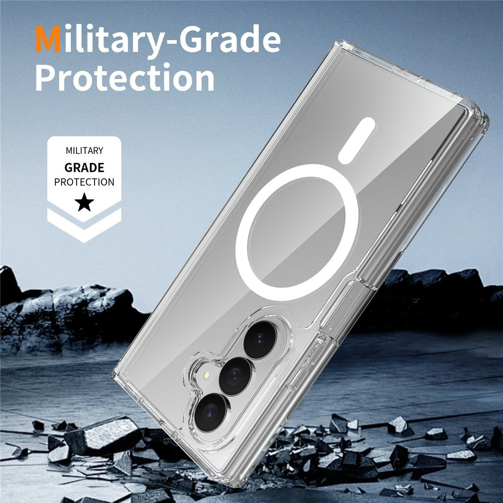 For Samsung Galaxy Z Fold7 5G Magnetic Case Shockproof Acrylic Clear Cover with Tempered Glass Screen Protector