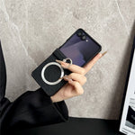 Samsung Galaxy Z Flip7 5G Magnetiskt Skal Diamantbehandlat Läder Bakstycke med Ringhållare Stöd